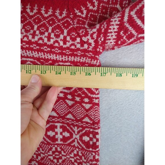 Eddie Bauer Fair Isle Wool Tunic Sweater Women's Small Red Pullover Cowl Neck - Picture 5 of 9